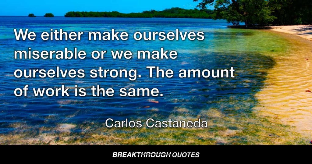We either make ourselves miserable or we make ourselves strong. The amount of work is the same. — Carlos Castaneda