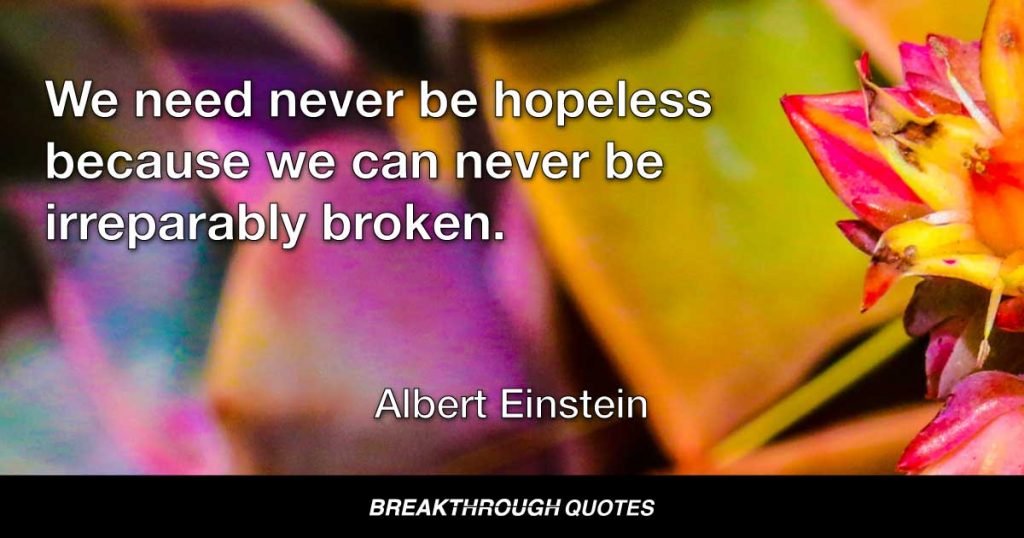 We need never be hopeless because we can never be irreparably broken. — Albert Einstein