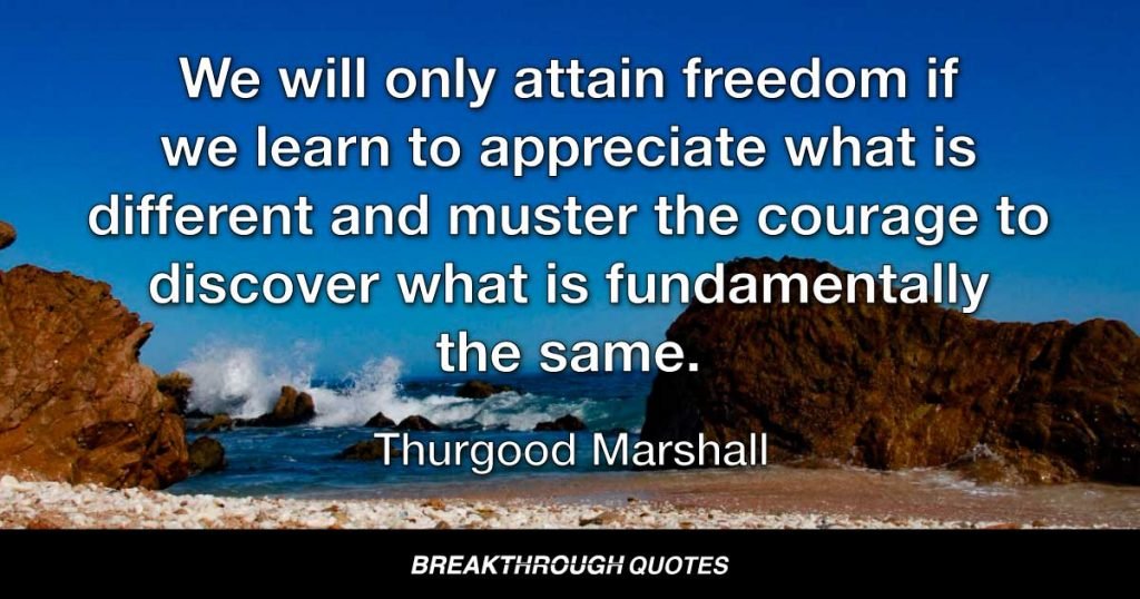 We will only attain freedom if we learn to appreciate what is different and muster the courage to discover what is fundamentally the same. — Thurgood Marshall