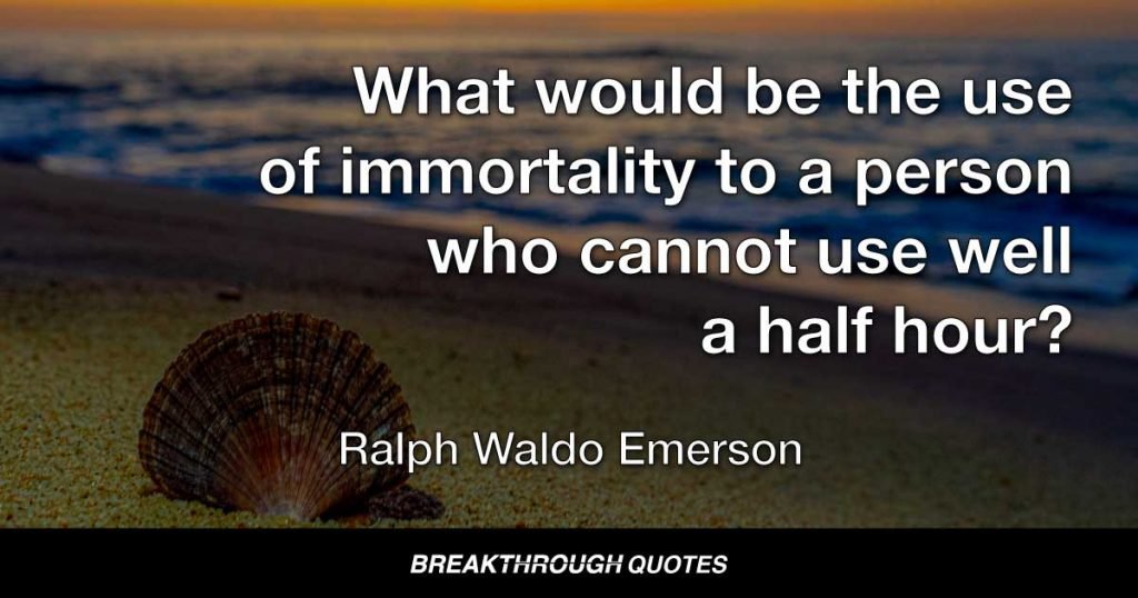 What would be the use of immortality to a person who cannot use well a half hour? — Ralph Waldo Emerson