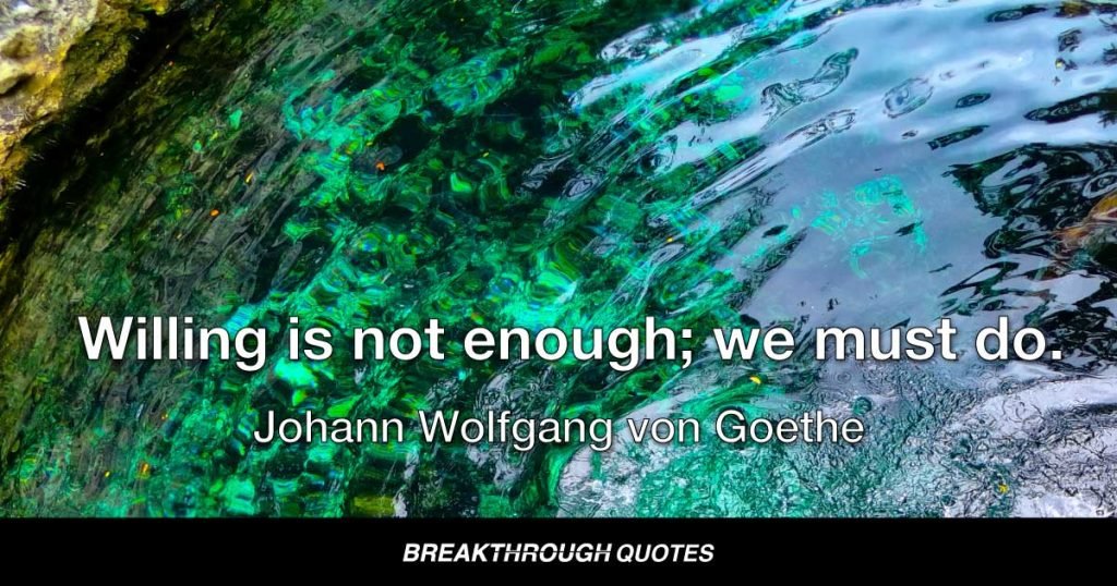 Knowing is not enough; we must apply. Willing is not enough; we must do. — Johann Wolfgang von Goethe