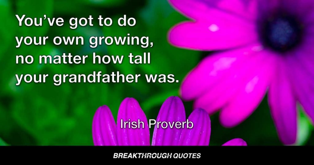 You’ve got to do your own growing, no matter how tall your grandfather was. — Irish Proverb