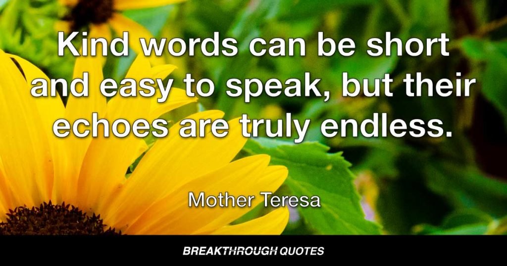 Kind words can be short and easy to speak, but their echoes are truly endless. — Mother Teresa