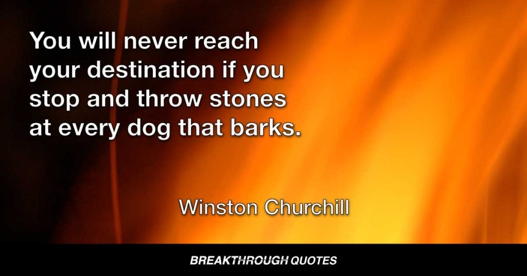 You will never reach your destination if you stop and throw stones at every dog that barks. — Winston Churchill