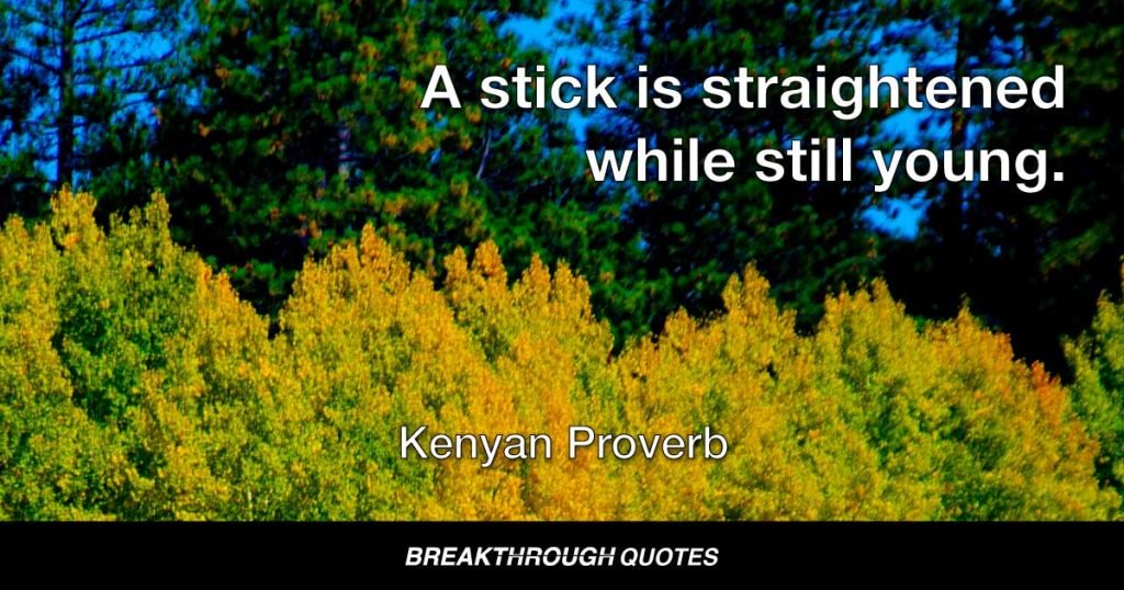 A stick is straightened while still young. — Kenyan Proverb