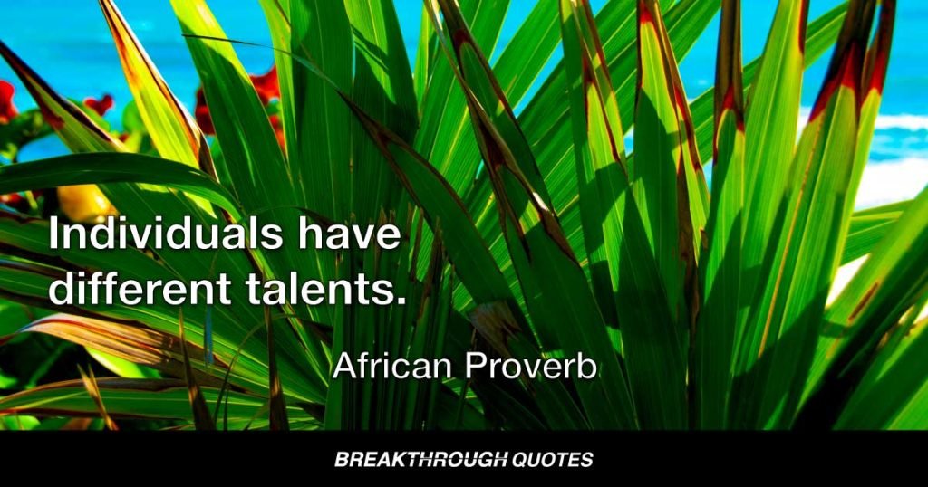 Individuals have different talents. — African Proverb
