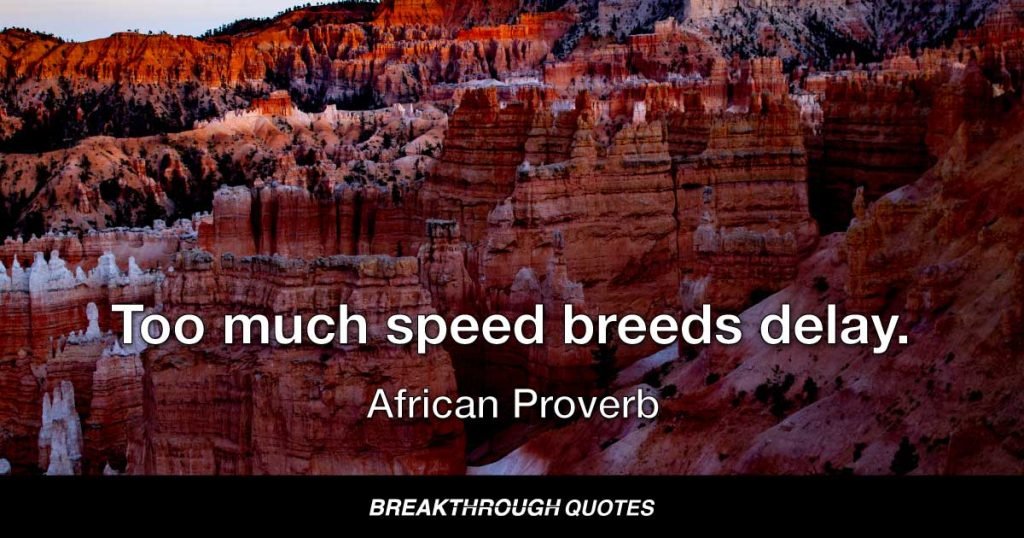 Too much speed breeds delay. — African Proverb