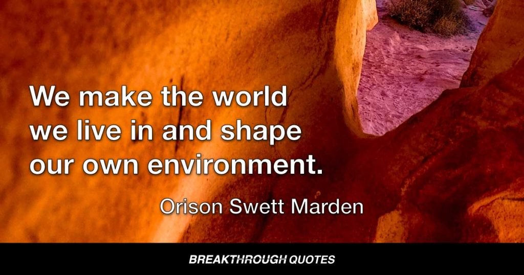 We make the world we live in and shape our own environment. — Orison Swett Marden