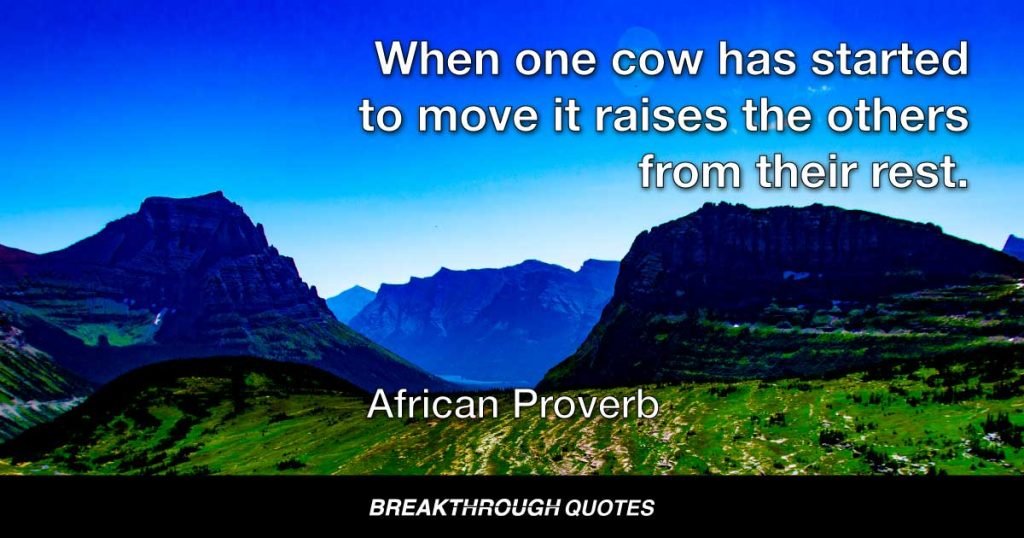 When one cow has started to move it raises the others from their rest. — African Proverb