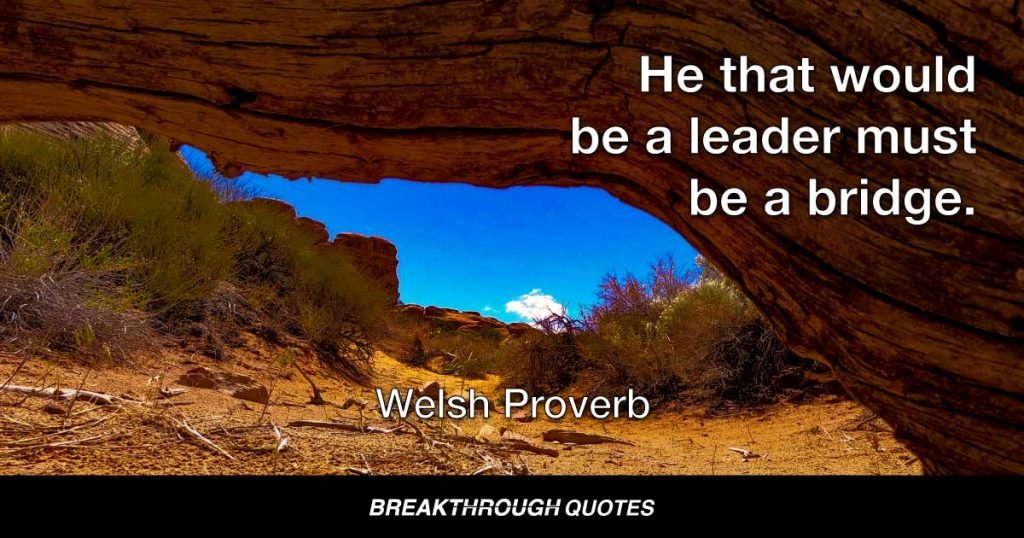 He that would be a leader must be a bridge. — Welsh Proverb