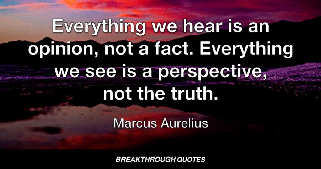 Everything we hear is an opinion, not a fact. Everything we see is a perspective, not the truth. — Marcus Aurelius