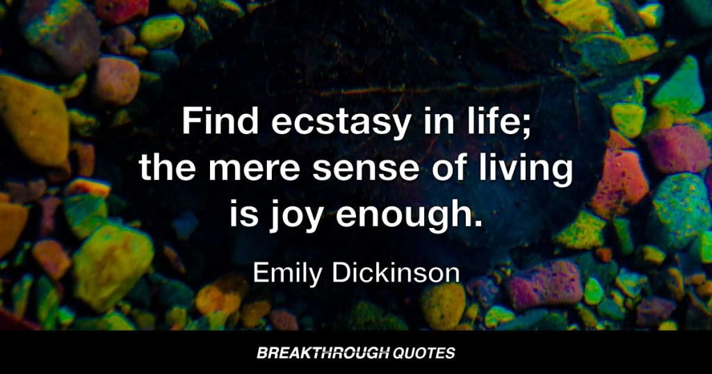 Find ecstasy in life; the mere sense of living is joy enough. — Emily Dickinson