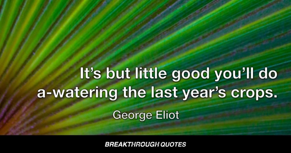 It’s but little good you’ll do a-watering the last year’s crops. — George Eliot
