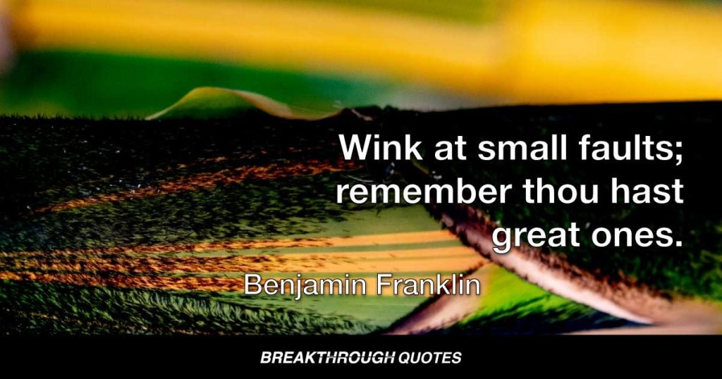Wink at small faults; remember thou hast great ones. — Benjamin Franklin