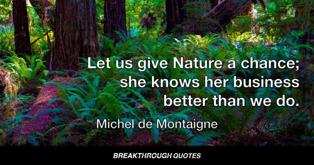 Let us give Nature a chance; she knows her business better than we do. — Michel de Montaigne