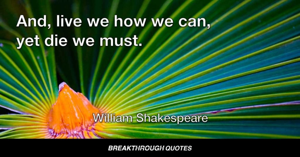 And, live we how we can, yet die we must. — William Shakespeare