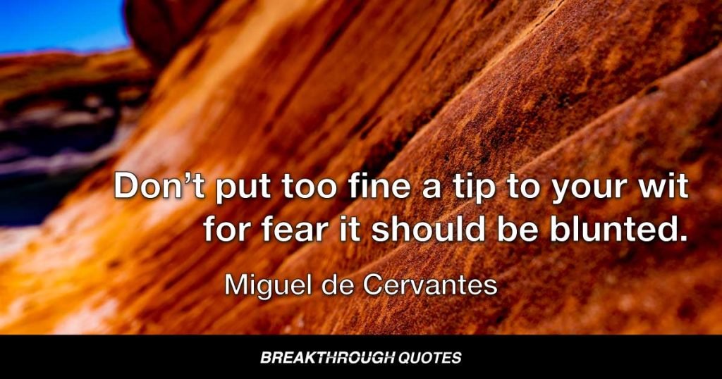 Don’t put too fine a tip to your wit for fear it should be blunted. — Miguel de Cervantes