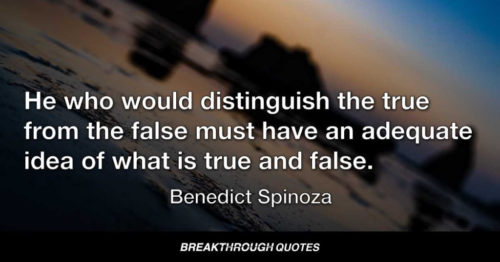He who would distinguish the true from the false must have an adequate idea of what is true and false. — Benedict Spinoza