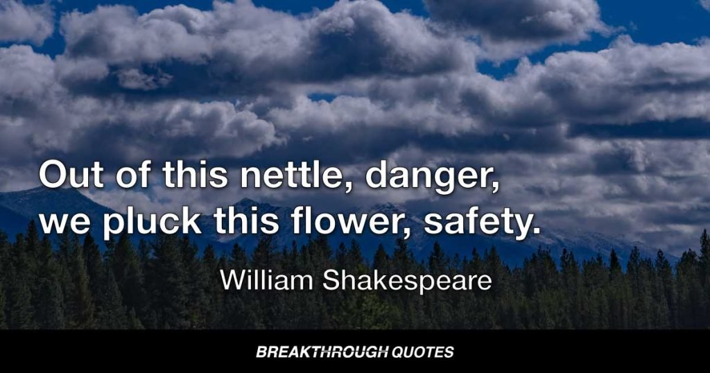 Out of this nettle, danger, we pluck this flower, safety. — William Shakespeare