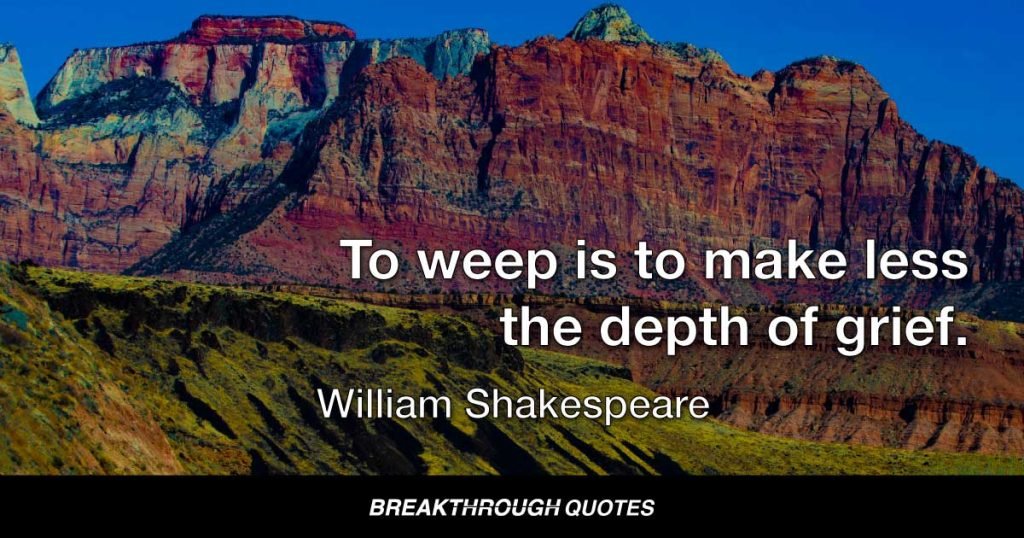 To weep is to make less the depth of grief. — William Shakespeare