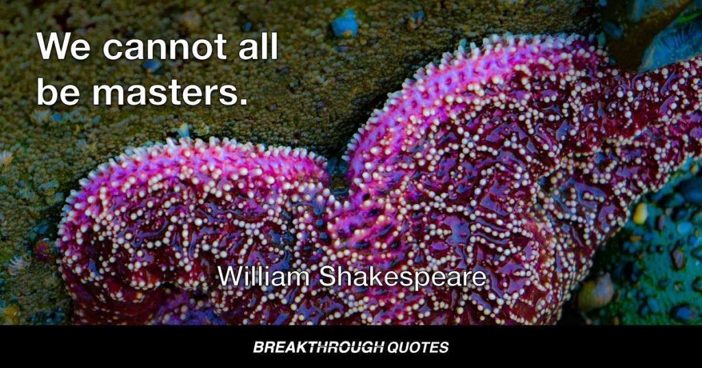 We cannot all be masters. — William Shakespeare