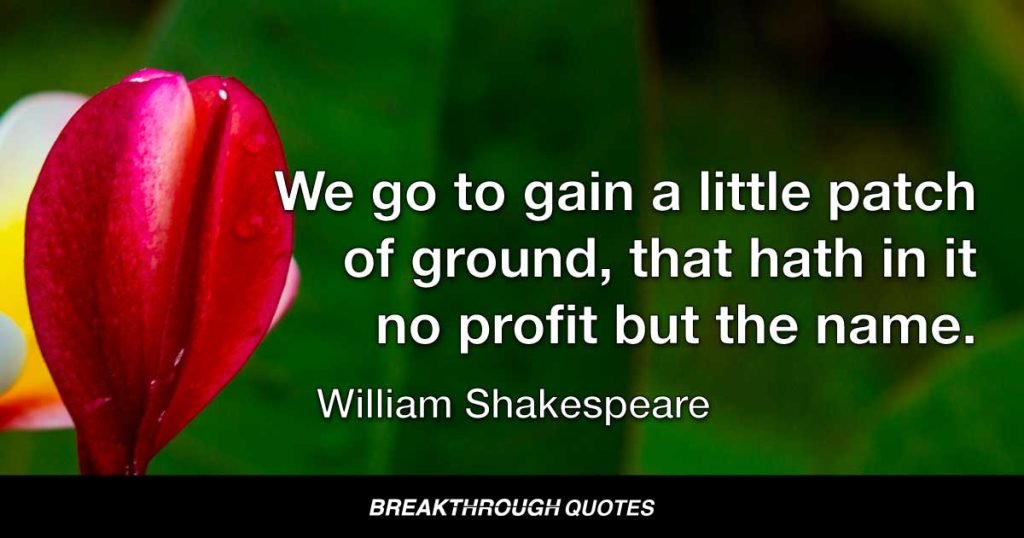 We go to gain a little patch of ground, that hath in it no profit but the name. — William Shakespeare