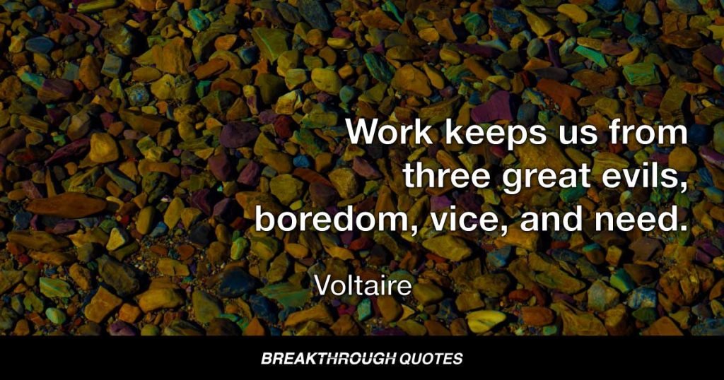 Work keeps us from three great evils, boredom, vice, and need. — Voltaire