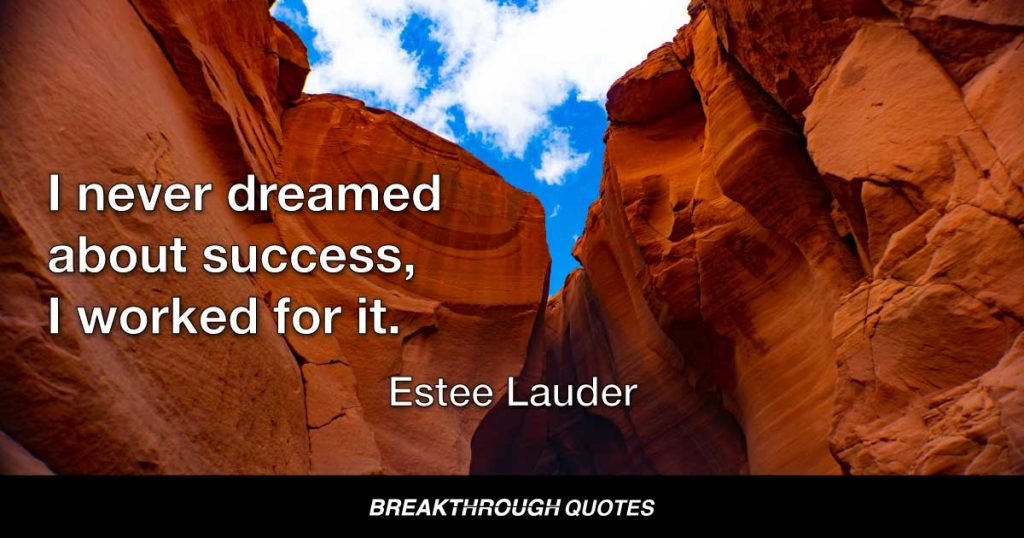I never dreamed about success, I worked for it. — Estee Lauder