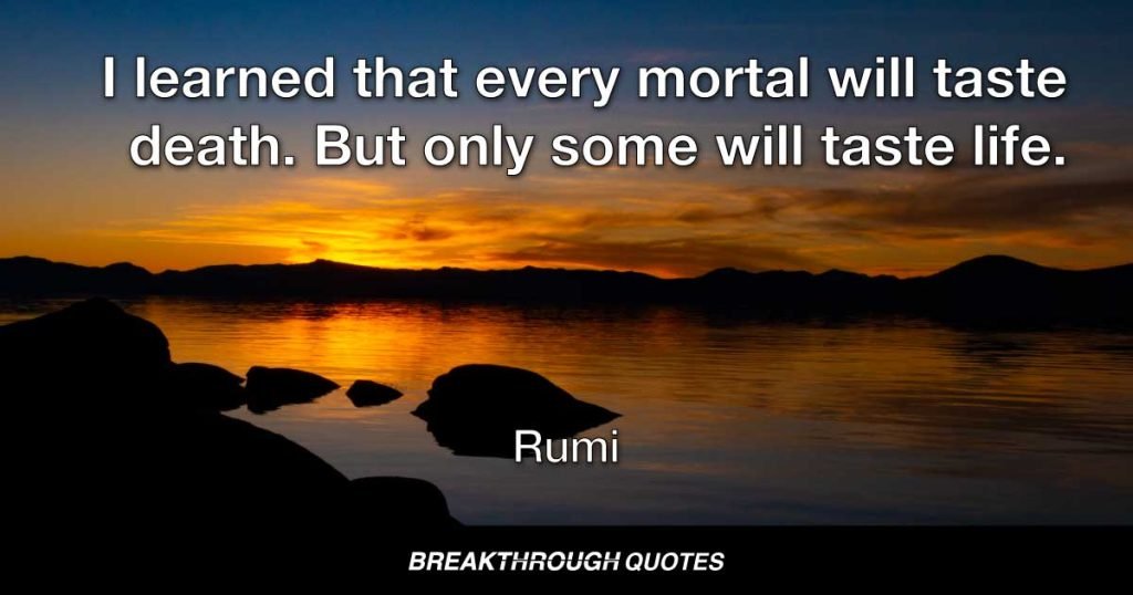 I learned that every mortal will taste death. But only some will taste life. — Rumi